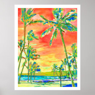 Poster PixDezines Sunset Hawaiian Beach/Coral/Blue