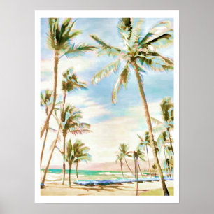 Poster PixDezines Vintage Hawaïen Plage/Bleu clair