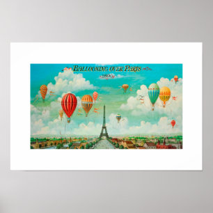 Poster PixDezines vol en montgolfière vintage au-dessus d