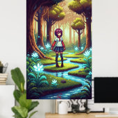 Poster Pixel anime fille dans une forêt dense (Bureau à domicile)