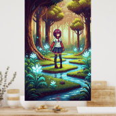 Poster Pixel anime fille dans une forêt dense (Cuisine)