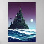 Poster Pixel art, Château sur pierre dans l'océan | Art A (Devant)