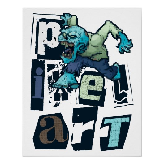 Poster Pixel art et monstre (Devant)