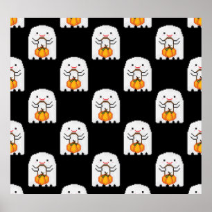 Poster Pixel art fantôme : Halloween motif