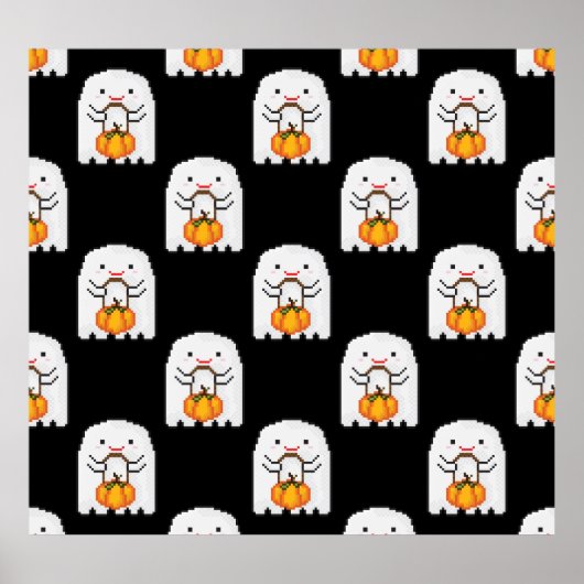 Poster Pixel art fantôme : Halloween motif (Devant)