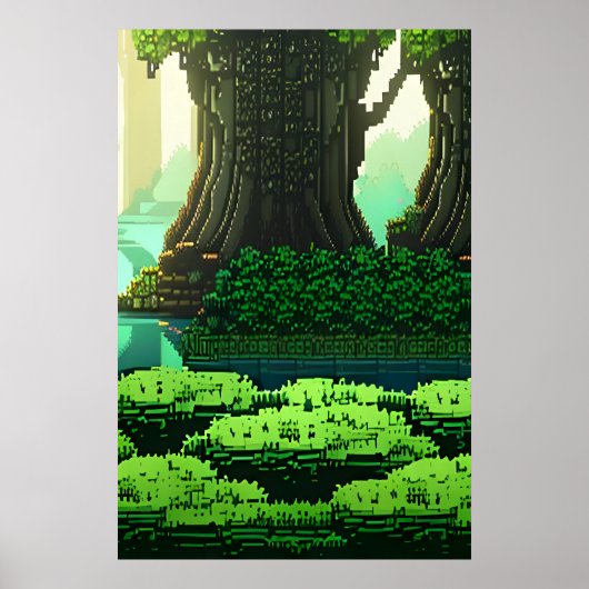 Poster Pixel art, forêt verte cool | Art AI (Devant)