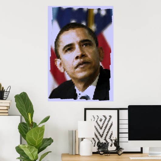 Poster Pixel art (points), Barack Obama (Bureau à domicile)