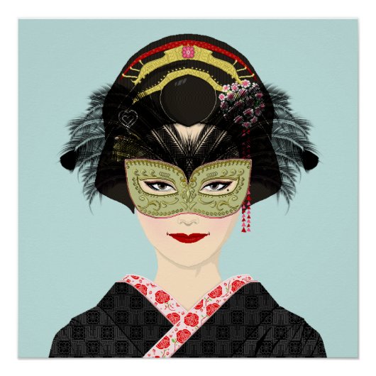 Poster Pixel Art Venetian Mask Geisha (Devant)