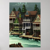 Poster Pixel art, ville américaine près de la mer | Art A (Devant)