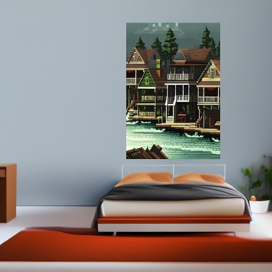 Poster Pixel art, ville américaine près de la mer | Art A