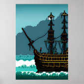 Poster Pixel art, voilier sur le grand océan | Art AI (Devant)