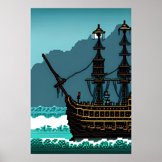 Poster Pixel art, voilier sur le grand océan | Art AI (Devant)