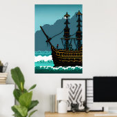 Poster Pixel art, voilier sur le grand océan | Art AI (Bureau à domicile)