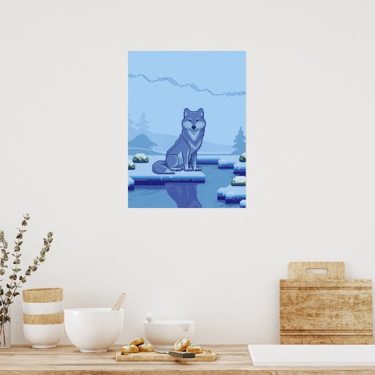 Poster Pixel Art Wolf dans un paysage enneigé (Cuisine)