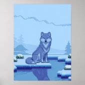 Poster Pixel Art Wolf dans un paysage enneigé (Devant)