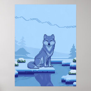 Poster Pixel Art Wolf dans un paysage enneigé