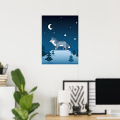 Poster Pixel Art Wolf solitaire sous la lune (Bureau à domicile)