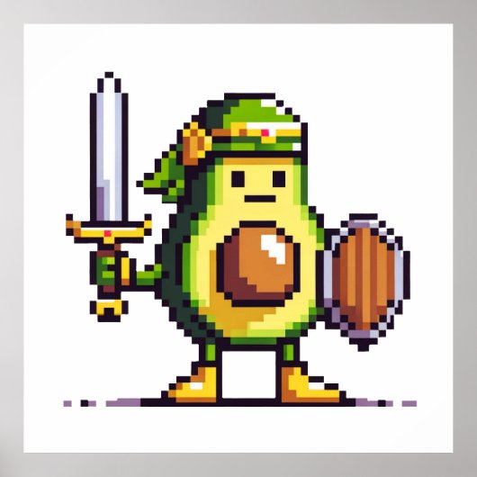 Poster Pixel Avocado Warrior - Retro Gaming Art (Devant)