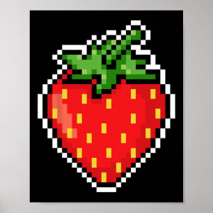 Poster Pixel fraise jeu vidéo Halloween des années 80 
