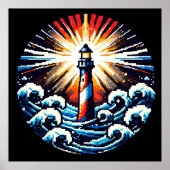 Poster Pixel Lighthouse - Ocean Waves & Coastal Beacon (Devant)