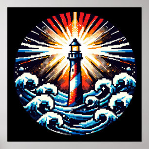 Poster Pixel Lighthouse - Ocean Waves & Coastal Beacon