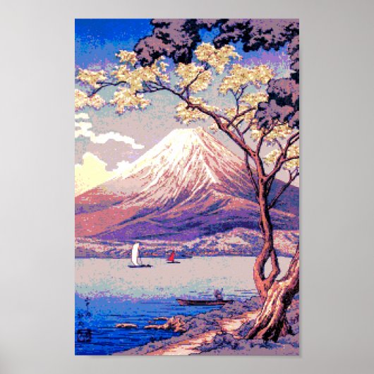 Poster Pixel Mt Fuji du lac Yamanaka à Dusk (Devant)