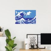 Poster Pixel Tsunami Bleu 8 Bit Pixel Art (Bureau à domicile)