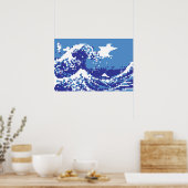 Poster Pixel Tsunami Bleu 8 Bit Pixel Art (Cuisine)