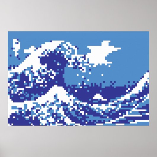 Poster Pixel Tsunami Bleu 8 Bit Pixel Art (Devant)