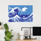 Poster Pixel Tsunami bleu 8 bits Pixel Art (Bureau à domicile)