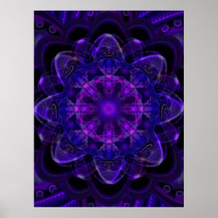 Poster Pixel UV pourpre foncé de fractale en spirale de