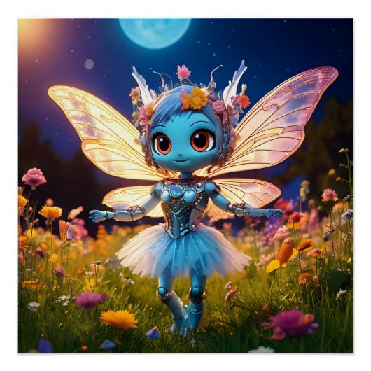 Poster Pixie Robot Ballerina Danser en Fleur sauvage (Devant)