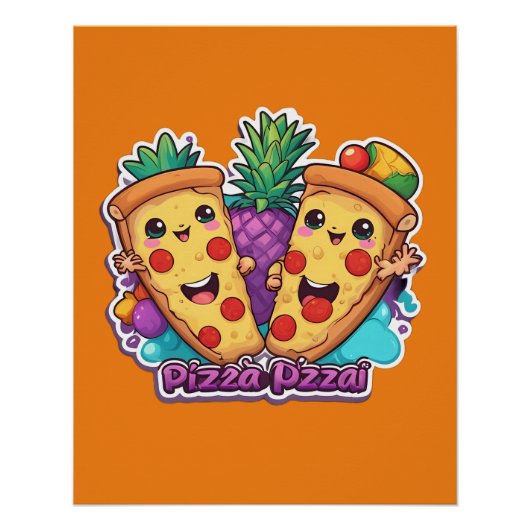 Poster Pizza à l'ananas amusant (Devant)