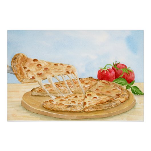 Poster Pizza au Fromage Classique Aquarelle (Devant)