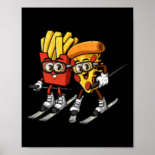 Poster Pizza Frites de Français Ski Drôle Skieur Nourritu