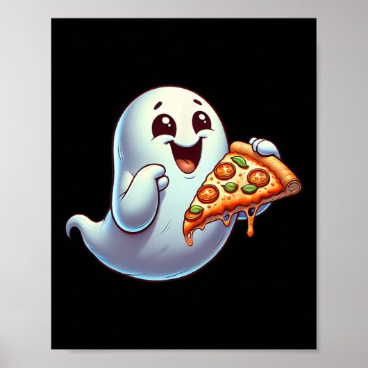 Poster Pizza Ghost Manger Halloween Hommes Femmes Enfants (Devant)