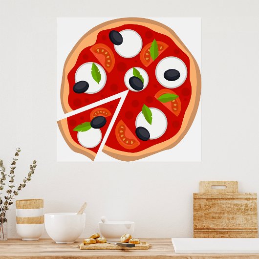 Poster Pizza Mozzarella aux Tomates et Basilic