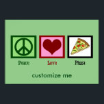 Poster Pizza Peace Love<br><div class="desc">Une affiche de pizza cool avec un signe de paix,  un coeur et une tranche de pizza avec des champignons et des tomates. Une affiche sur mesure mignonne pour une pizza. Customisez avec votre société de pizzas ou votre nom de restaurant italien.</div>