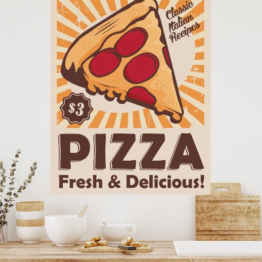 Poster pizza rétro cool (Cuisine)