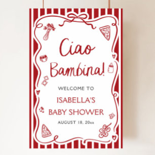 Poster Pizza Rouge Italienne Ciao Bambina Baby shower Bie