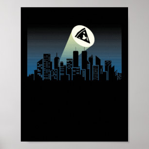 Poster Pizza Slice Beat Over Skyline Foodie