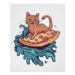 Poster Pizza Surf Cat � Aventure de Chat Extrême Foodie