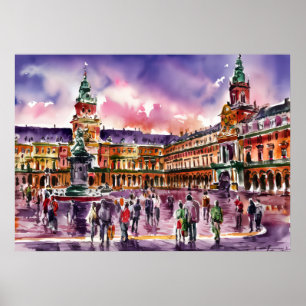Poster Place principale, peinture aquarelle de Madrid