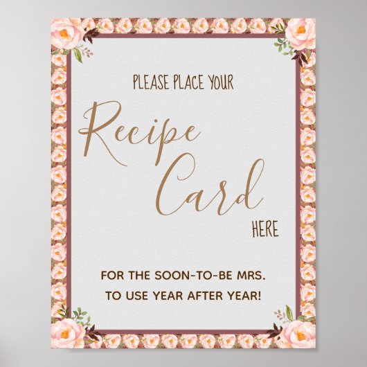 Poster Place Recette Carte Ici Floral Frame Douche Pannea (Devant)