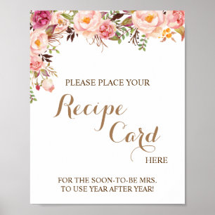 Poster Place Recette Carte Ici Pink Floral Douche Panneau