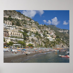 Poster Plage à Positano, Campanie, Italie