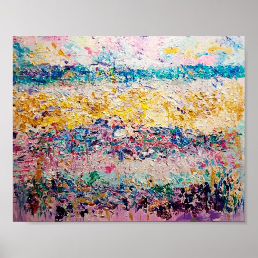 Poster Plage Abstraite rose et bleu (Devant)