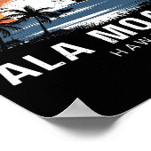 Poster Plage Ala Moana Hawaii Surfant Surfeur (Coin)