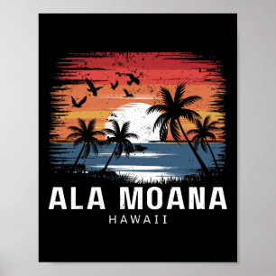 Poster Plage Ala Moana Hawaii Surfant Surfeur