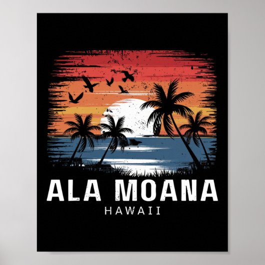 Poster Plage Ala Moana Hawaii Surfant Surfeur (Devant)